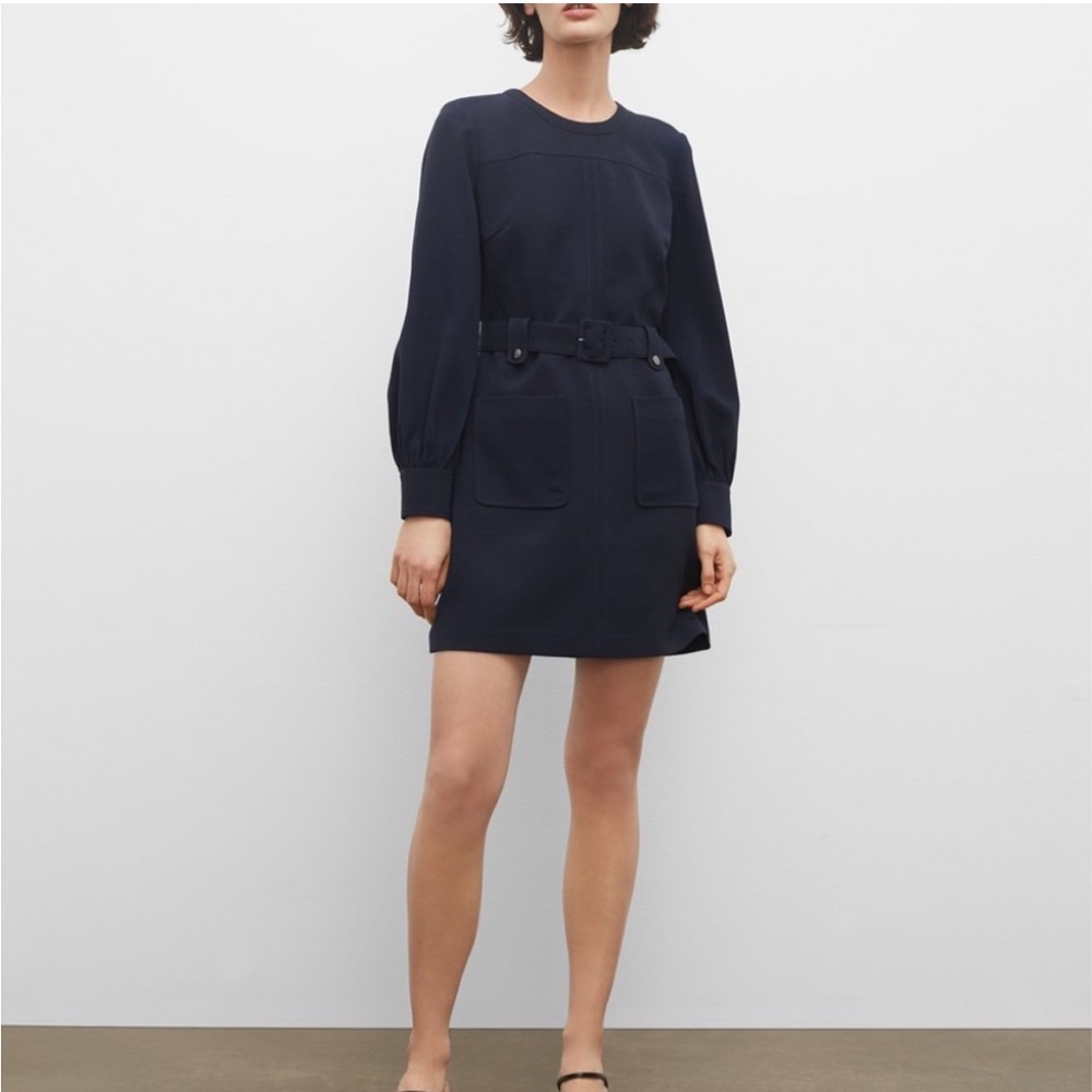 Club Monaco Long Sleeve Belted Pocket Dress Navy